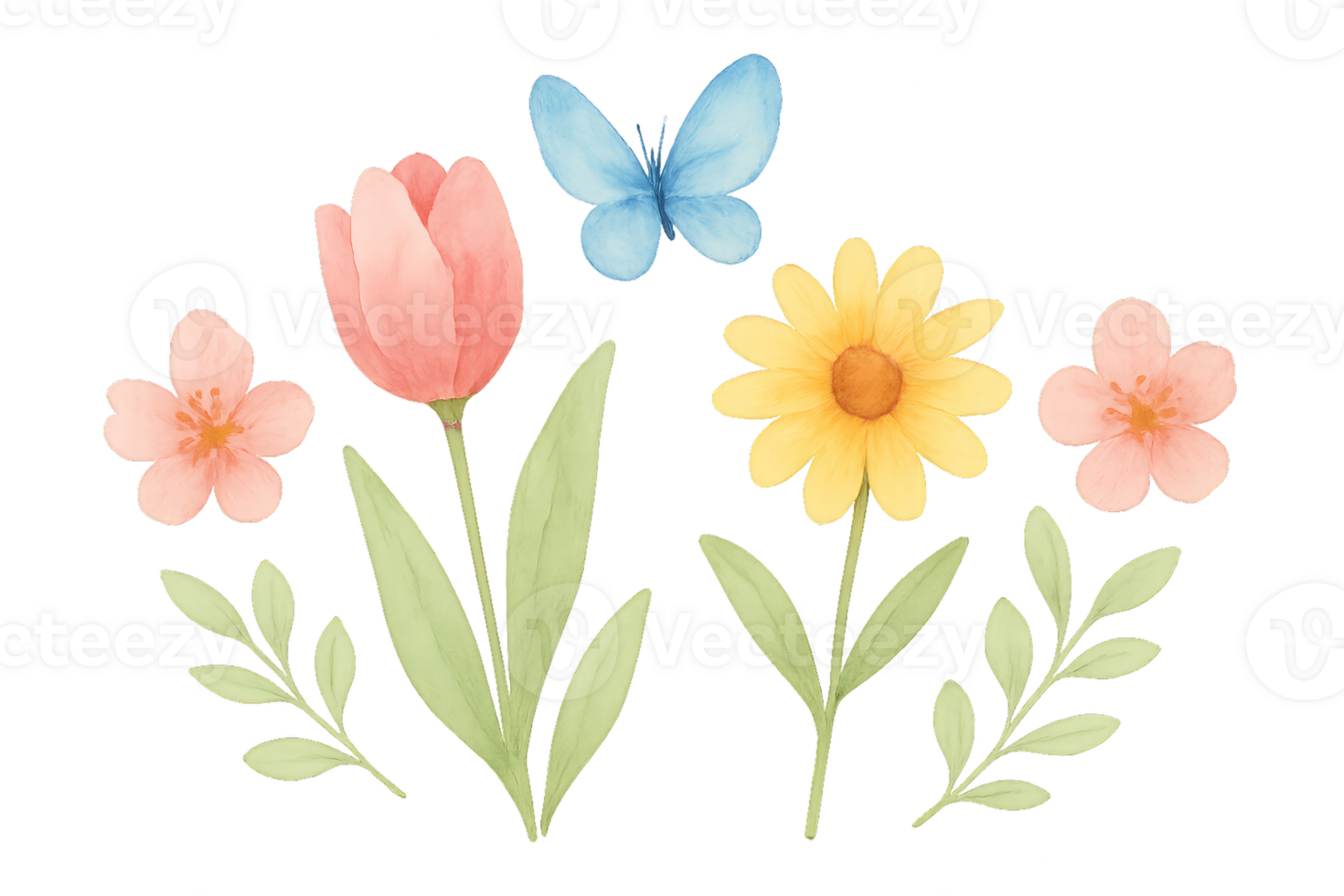 Colorful Watercolor Spring Floral Arrangement with Butterfly Design png