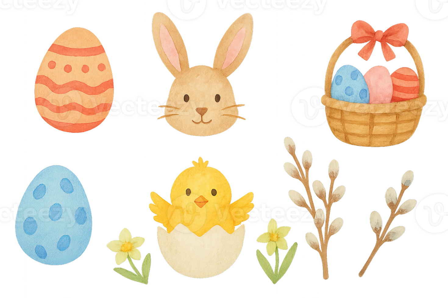 Colorful Watercolor Easter Elements for Spring Celebrations png