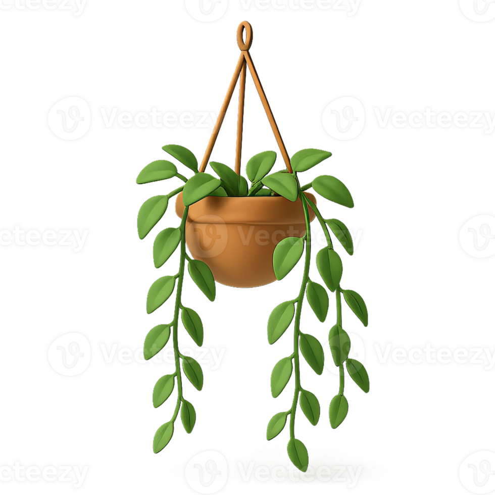 Simple 3D Hanging Plant Vine in a Decorative Pot for Home Decor png