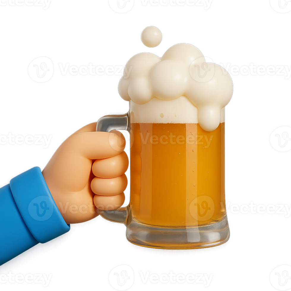 3D Render of a Simple Beer Glass with Foam and Hand Gesture png