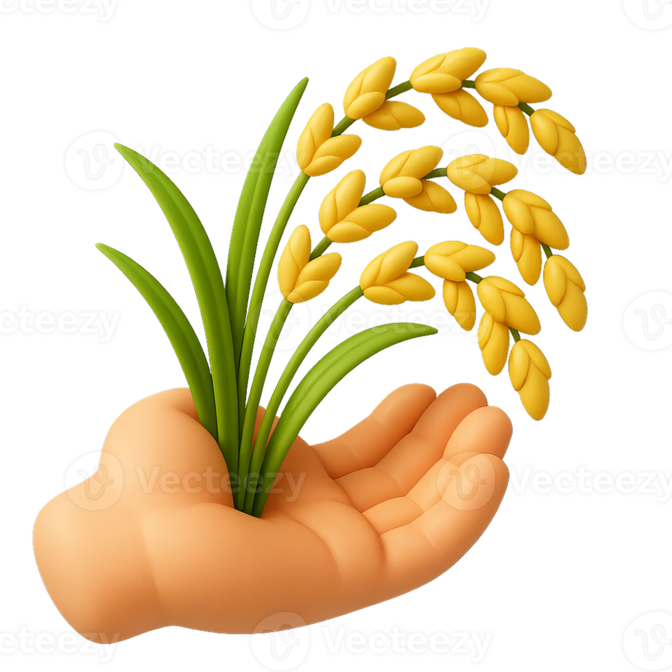 Hand Holding Rice Ears Surrounded by Green Grass Illustration png