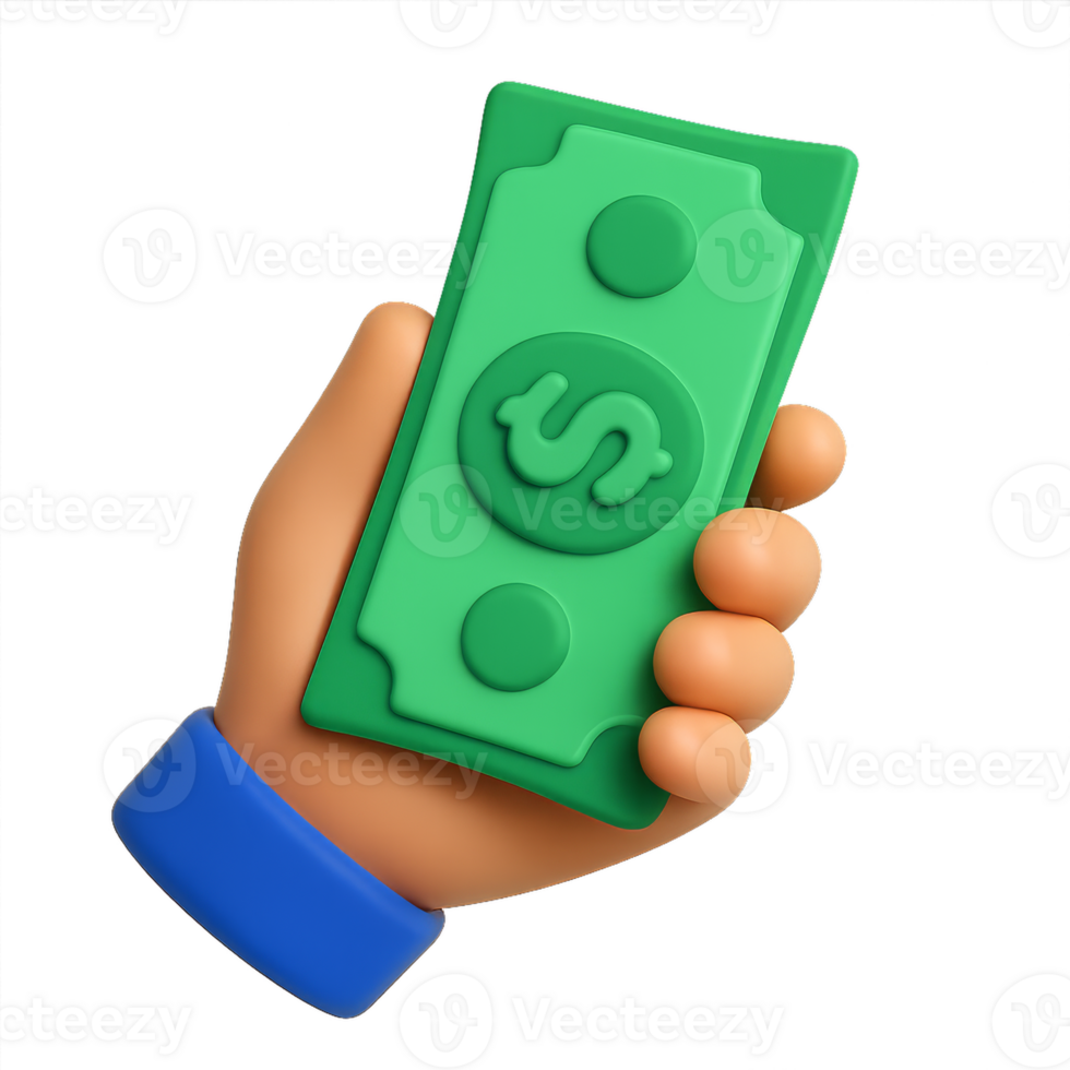 3D Illustration of a Hand Holding a Simple Dollar Bill Design png