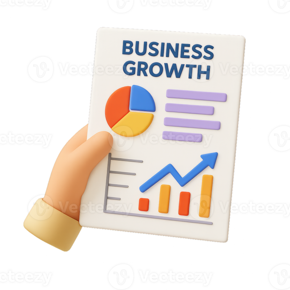 Business Growth Report with Chart and Graph Analysis Hand Illustration png