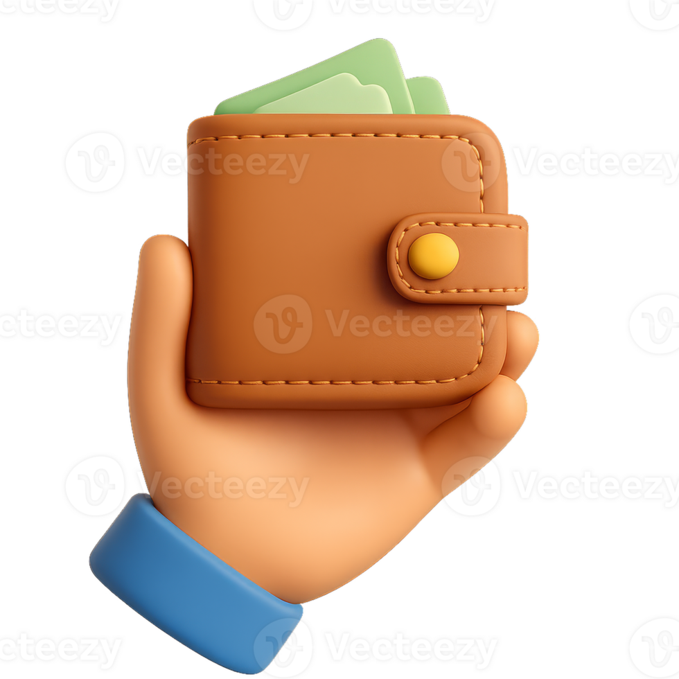 3D Simple Wallet in Hand with Cash for Financial Concepts png