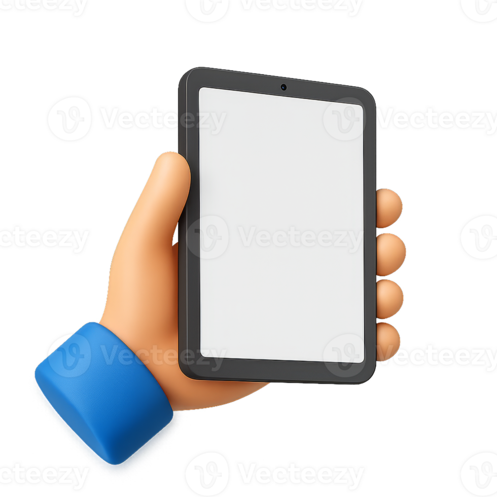 Hand Holding Simple 3D Tablet with Blank Screen for Graphic Use png