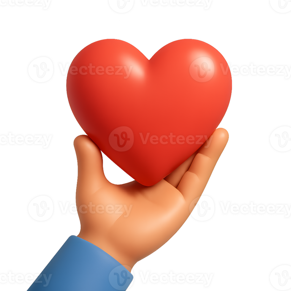 3D Heart in Hand Design for Love and Care Concept png