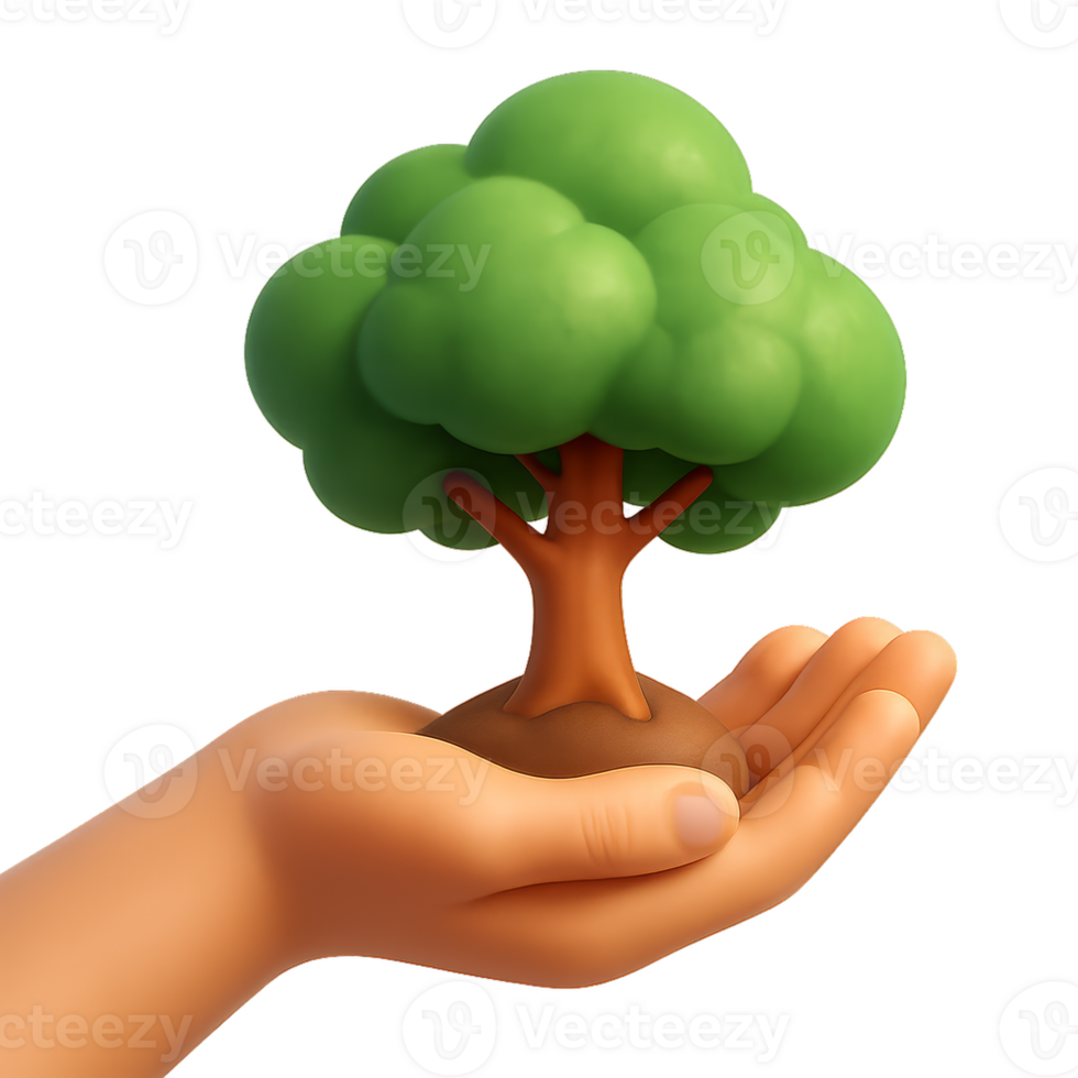Hand Holding a Green Tree in a Simple and Modern Design png
