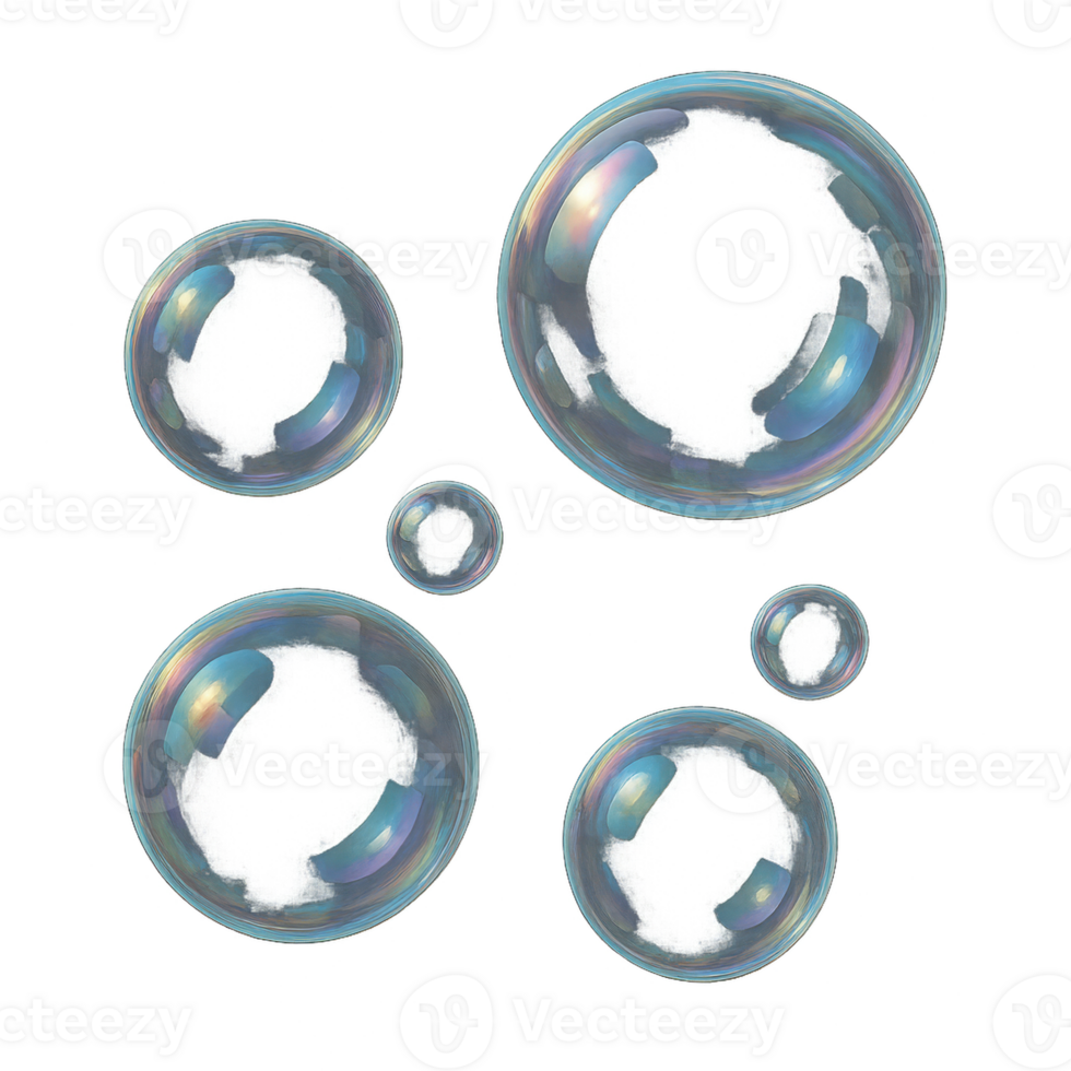 3D Colorful Soap Bubbles in Different Sizes with Transparent Appearance png