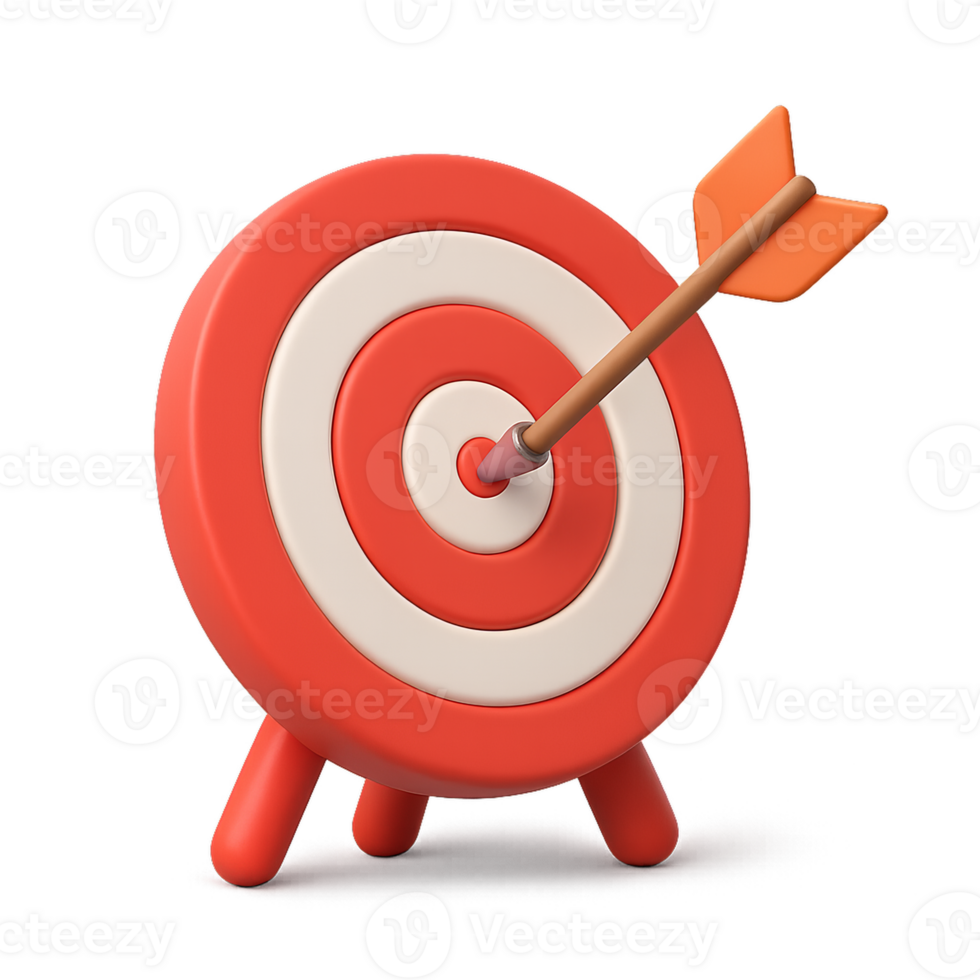 3D Simple Bullseye Target with Arrow Hitting Center Point png