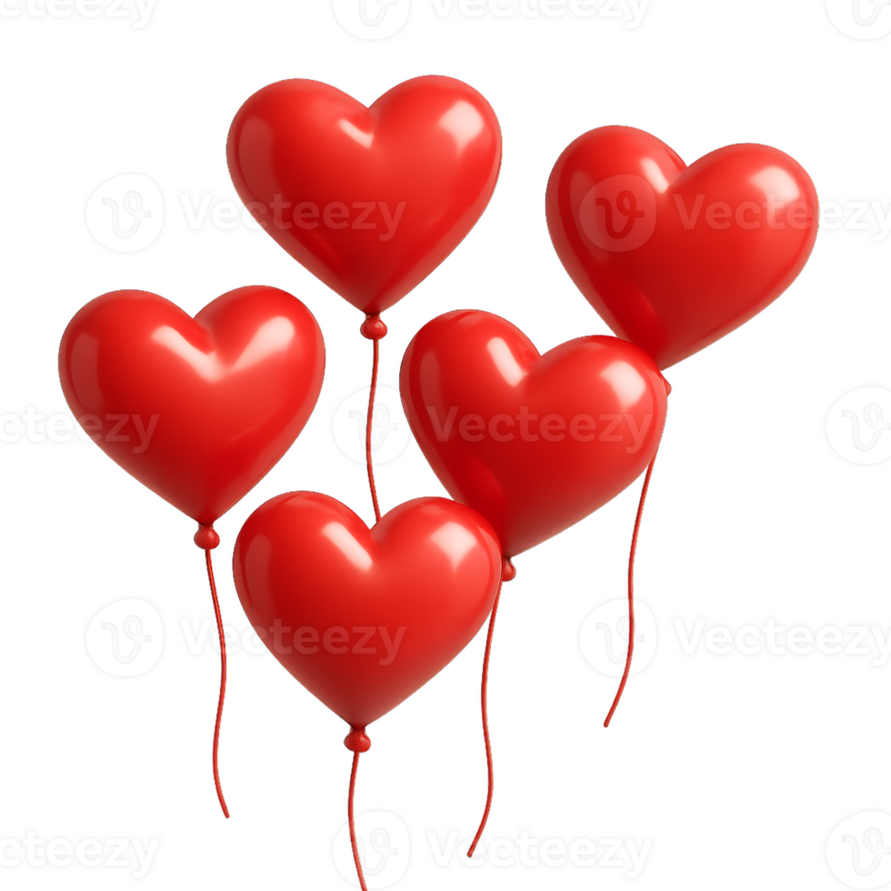 Bright Red Heart Balloons in 3D Style Creating a Playful Atmosphere png