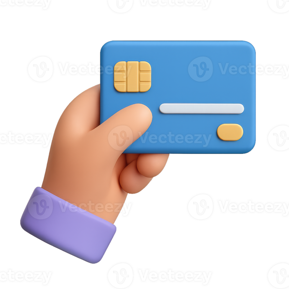 Simple 3D Hand Holding Credit Card in Blue Color Design png