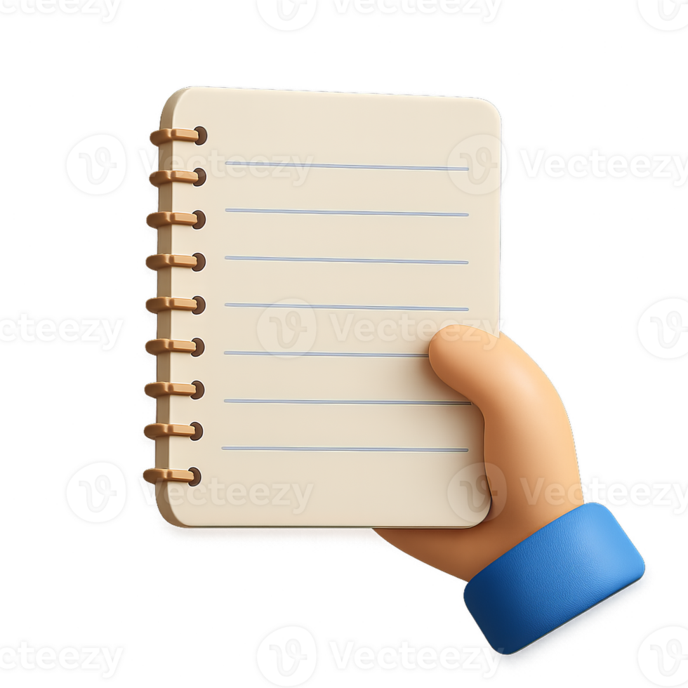 3D Hand Holding a Simple Notebook with Blank Pages for Writing png