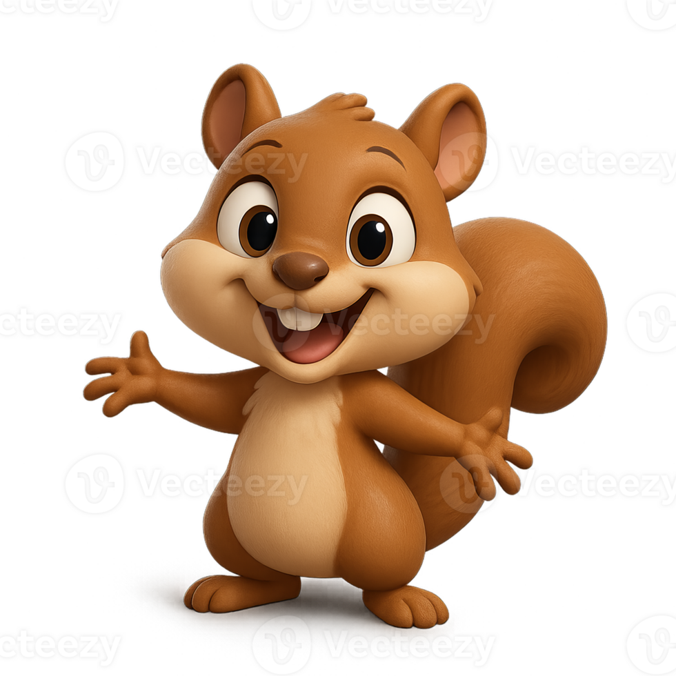 Cute 3D Cartoon Squirrel Character with Friendly Expression png
