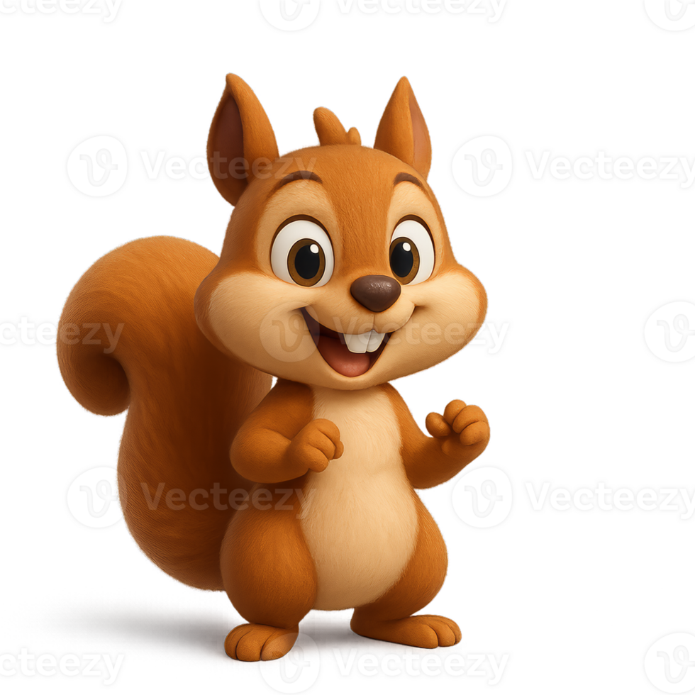 Cartoon Squirrel Character in 3D Style with Playful Expression png