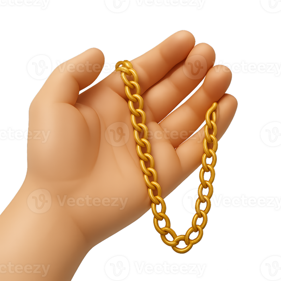 Hand Holding a Simple Gold Necklace Display on a Neutral Background png