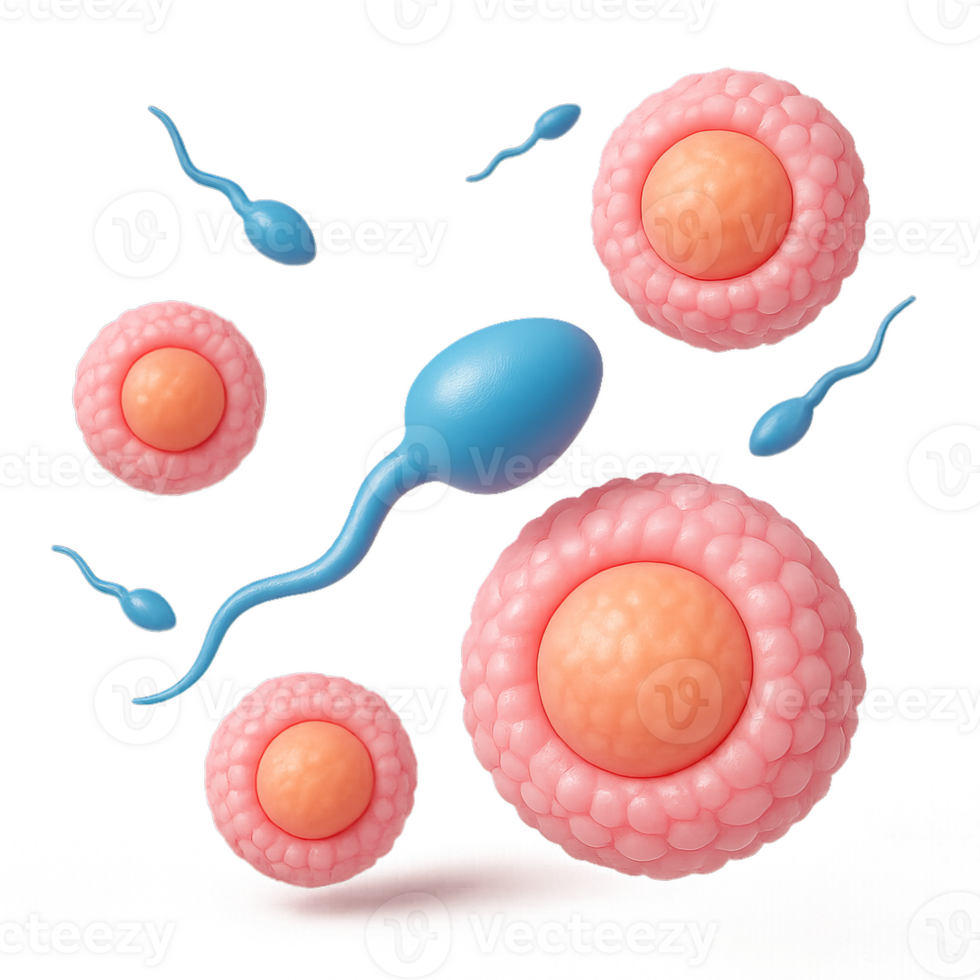 3D Illustration of Reproductive Cells and Sperm in an Abstract Style png