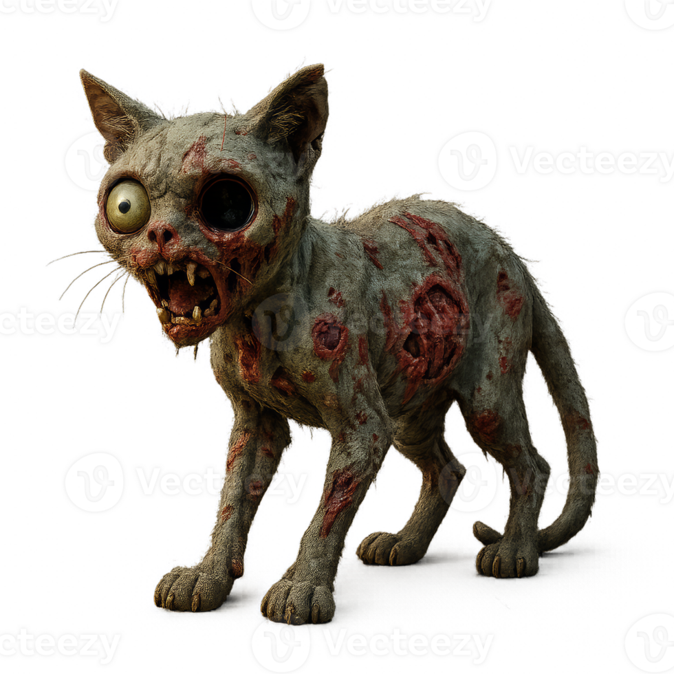 Zombie Cat Portrait in Gruesome Detail for Creative Projects png