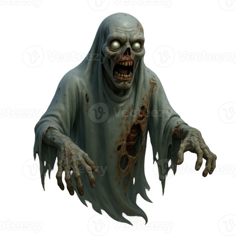 Creepy 3D Zombie Ghost Character Design for Halloween Themes png