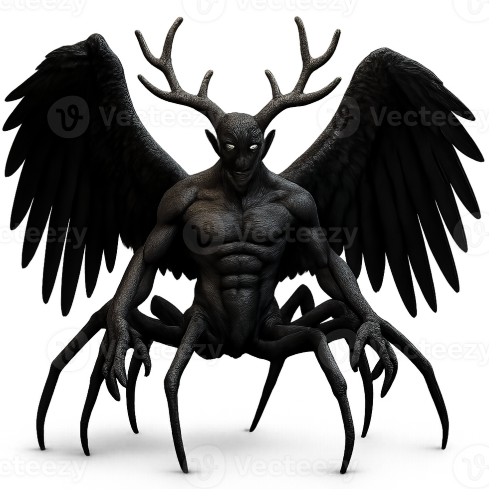 Majestic Demon with Crow Wings in a Dark Fantasy Setting png