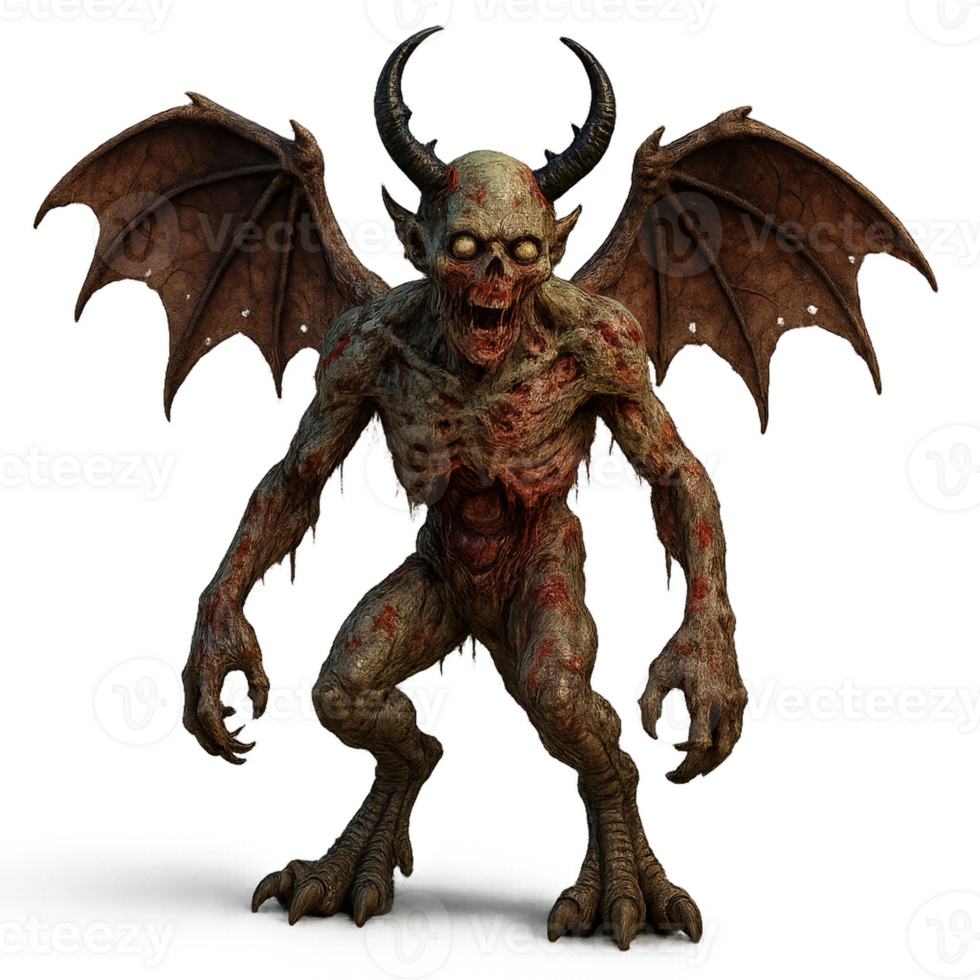Scary Zombie Demon Hybrid Creature with Wings and Horns png