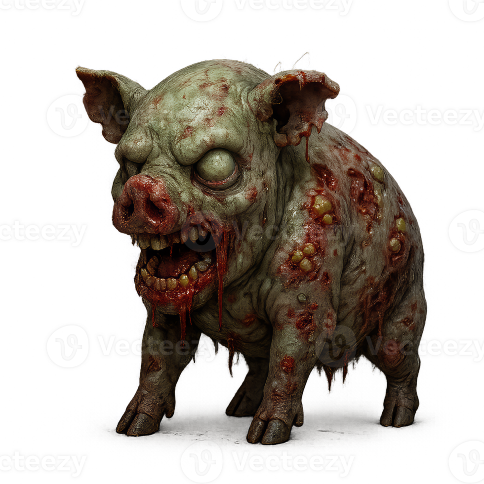 Gruesome Zombie Pig Abomination in Disturbing Horror Design png