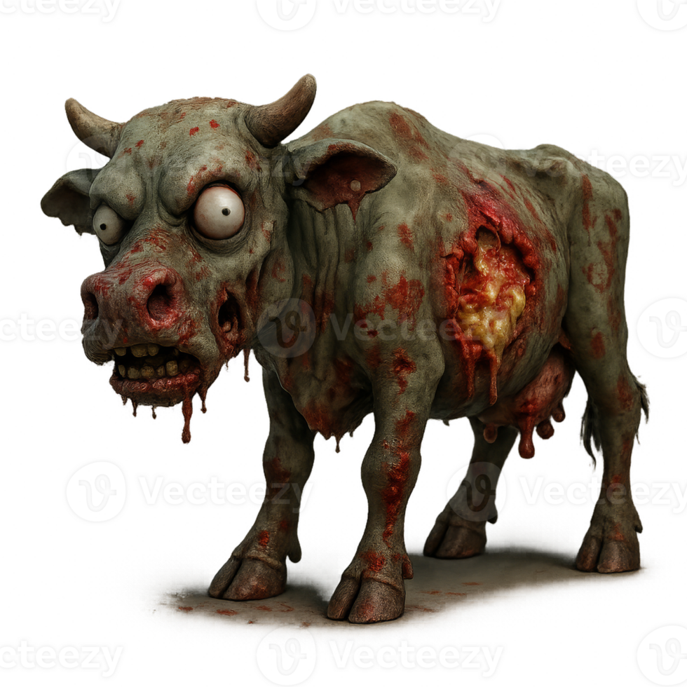 Zombie Cow Spreading Havoc in a Vivid Horror Scene png