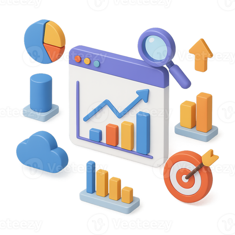 Colorful Isometric Web Analytics Design for Data Visualization png