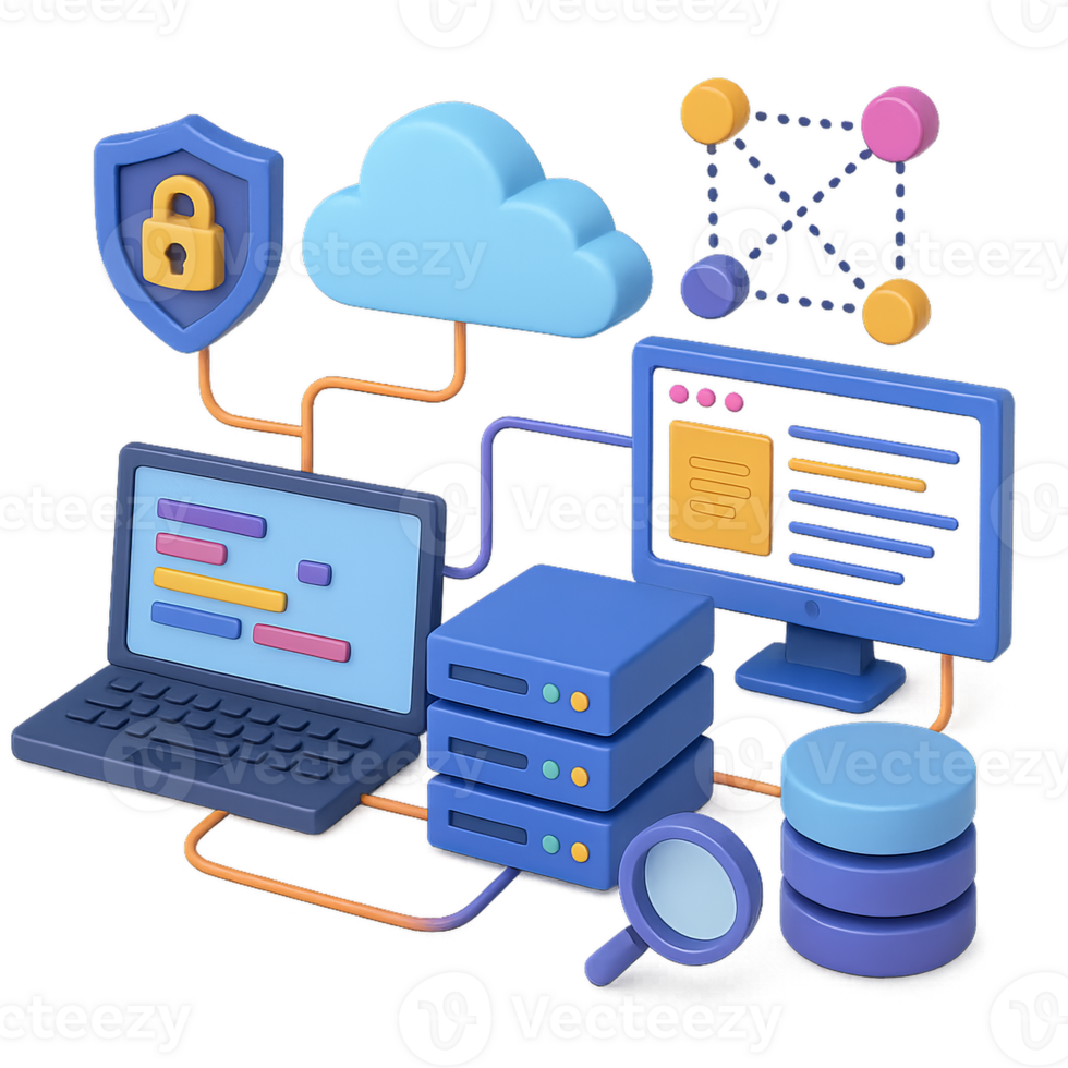 Modern 3D Data Network Concept with Cloud Computing Elements png