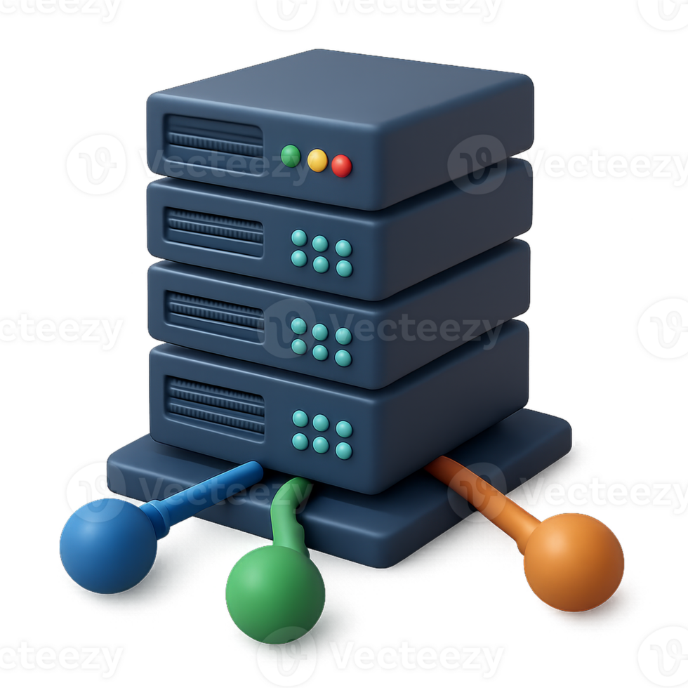 3D Model of Simple Network Server with Colorful Connectors and Details png
