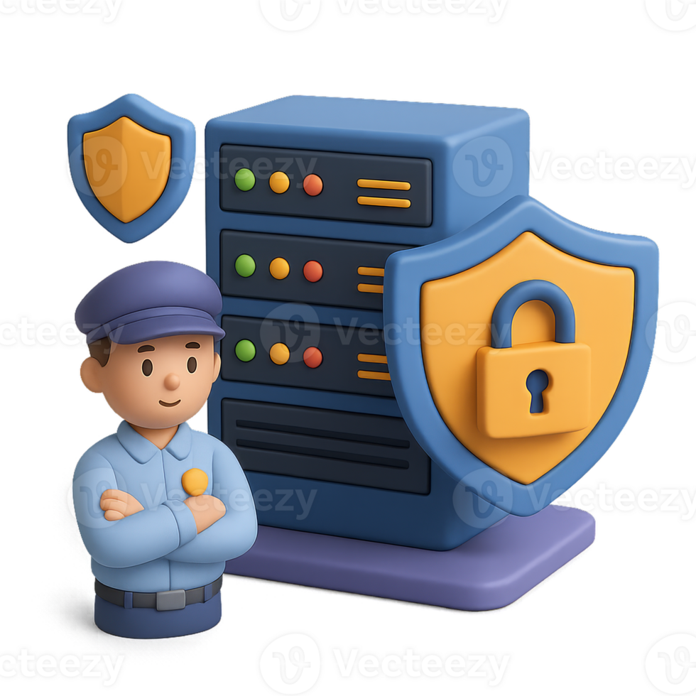 Security Concept with Server and Shield Illustration for Safety png