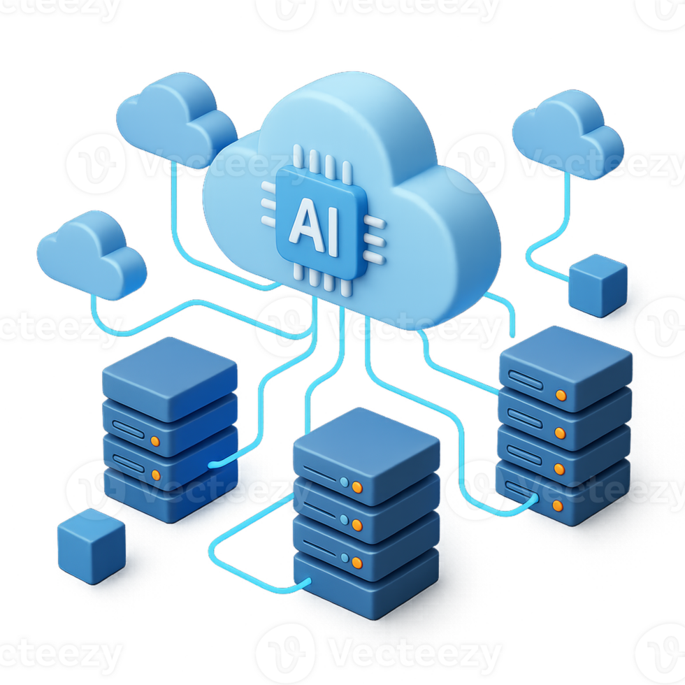 Simplified AI Cloud Network Architecture with Servers and Connectivity png