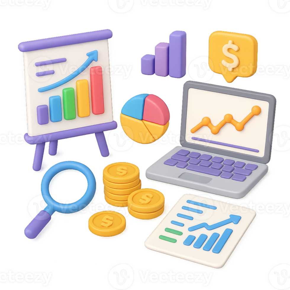 3D Business Analysis Tools for Simple Financial Insights Visualization png