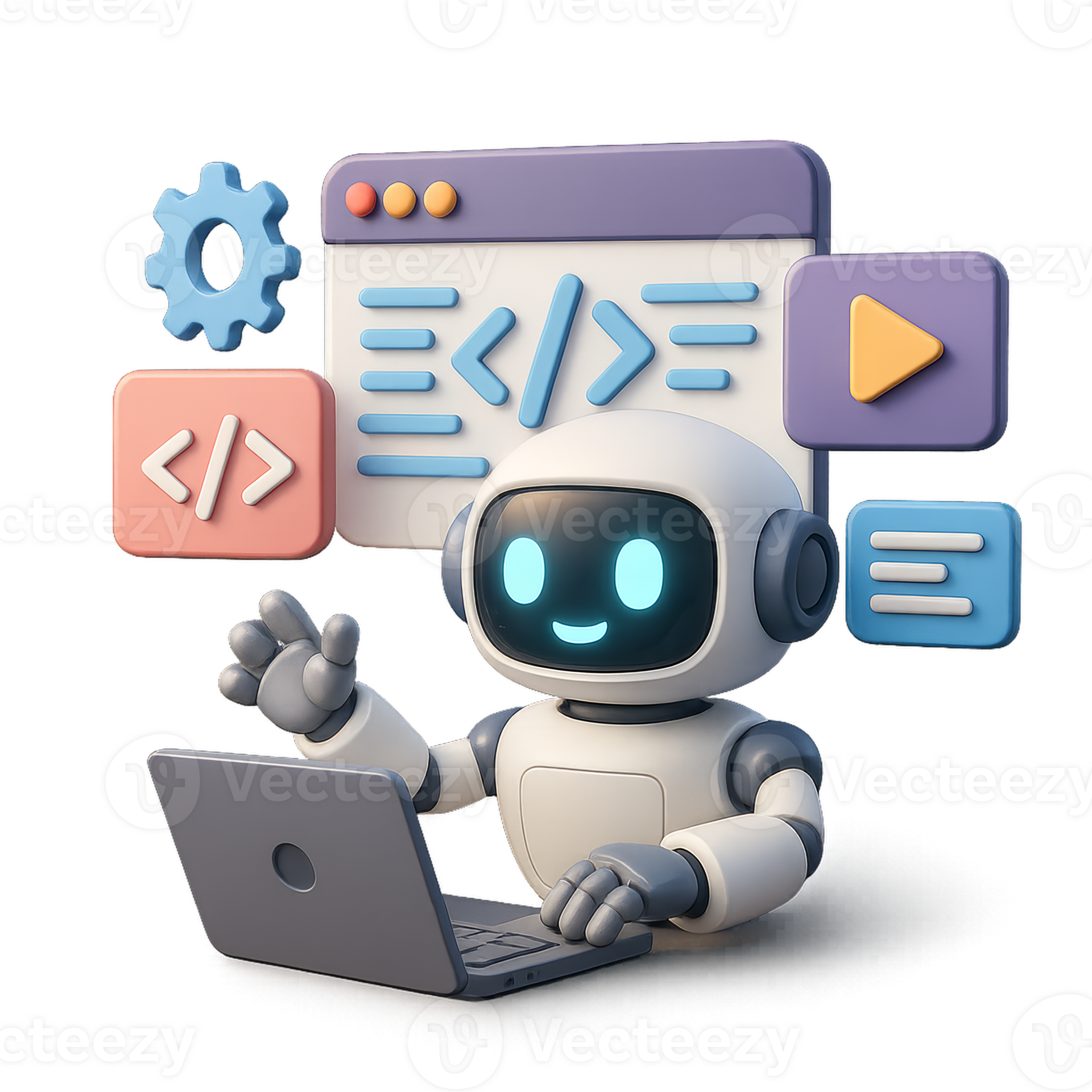 Friendly Robot Developer Working on Code with Graphical Interface ...