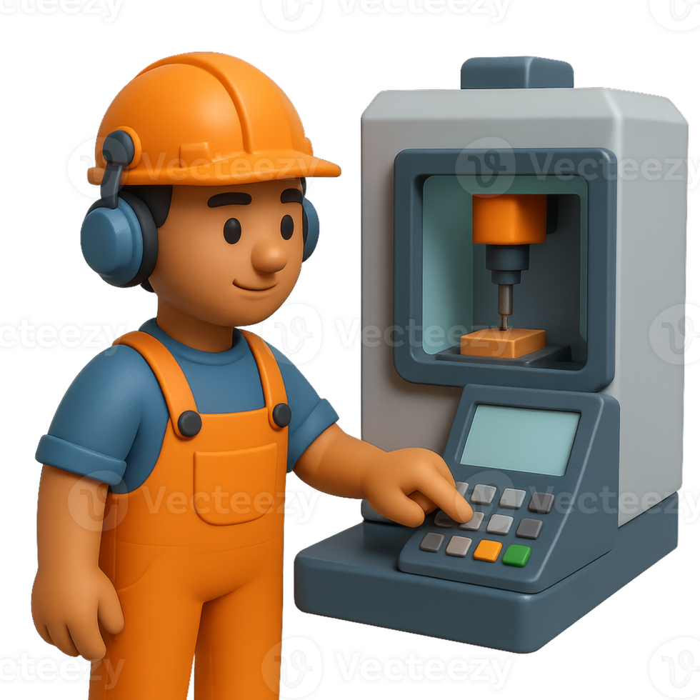 Friendly 3D CNC Operator Using Machine for Simple Fabrication Tasks png