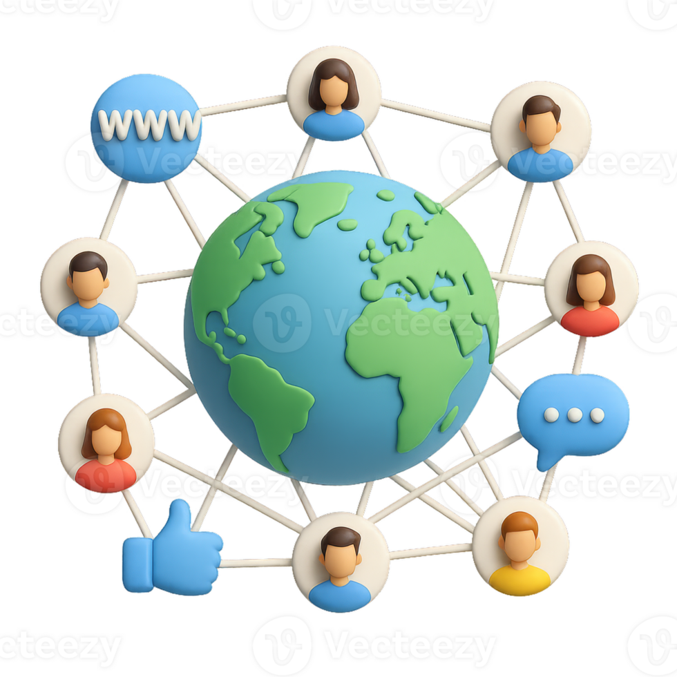 3D Illustration of Global Social Media Network and User Interaction png
