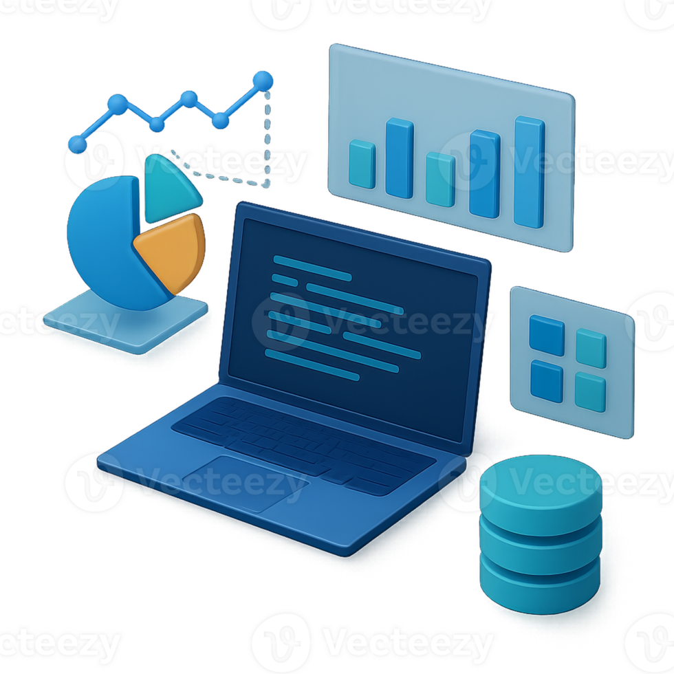 3D Data Visualization with Laptop and Graphical Elements for Analysis png