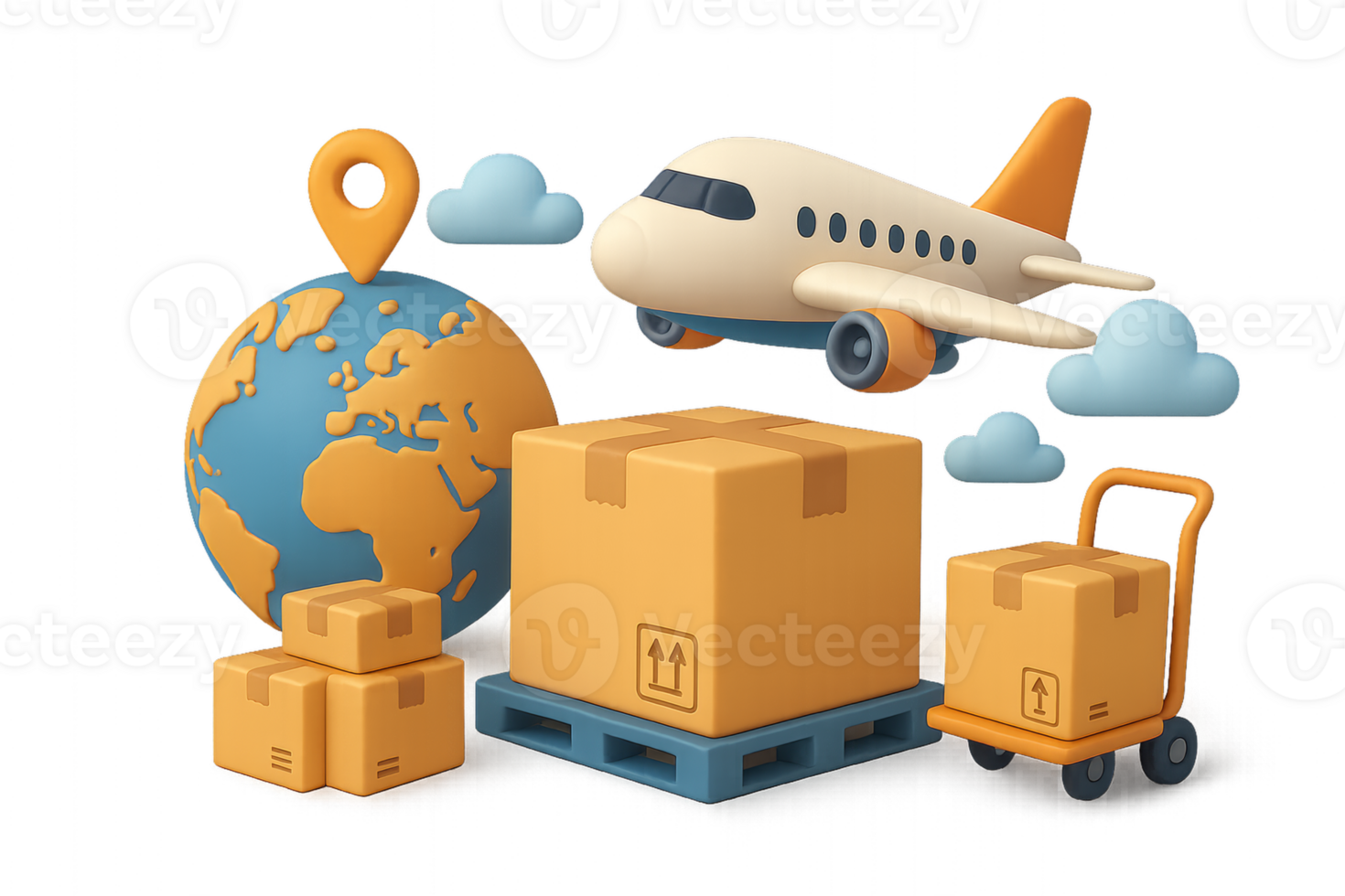 Simplistic Air Transport Illustration with Cargo and Globe Elements png