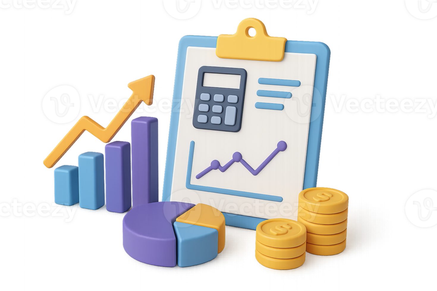 3D Financial Analysis Chart Graphs and Coins for Business Insights png