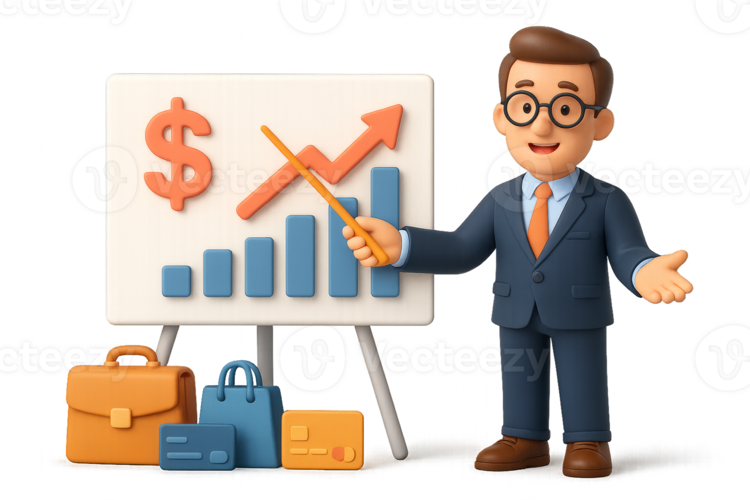 Engaging 3D Business Presentation with Chart and Presenter Figure png