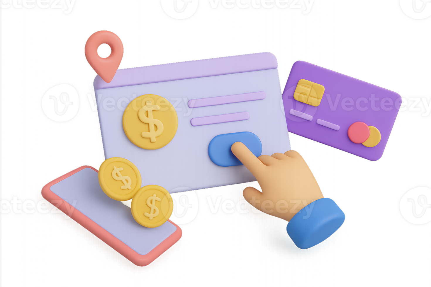 3D Illustration of Online Payment Process with Simple Interface png