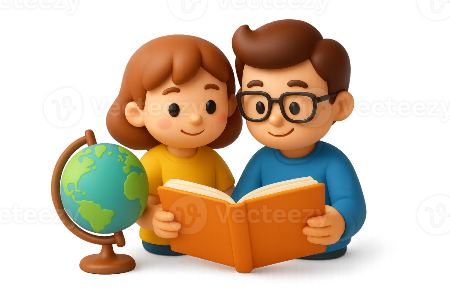 Students Learning Together with a Globe and a Book in a Simple Style png