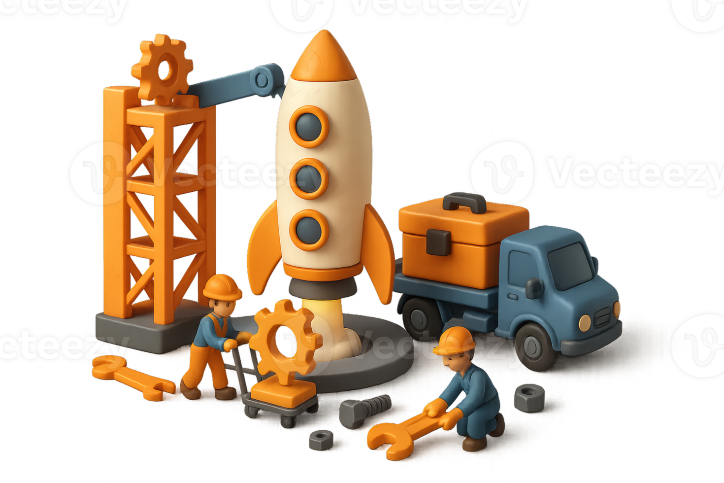 Creative Rocket Loading Process in 3D Illustration with Tools png
