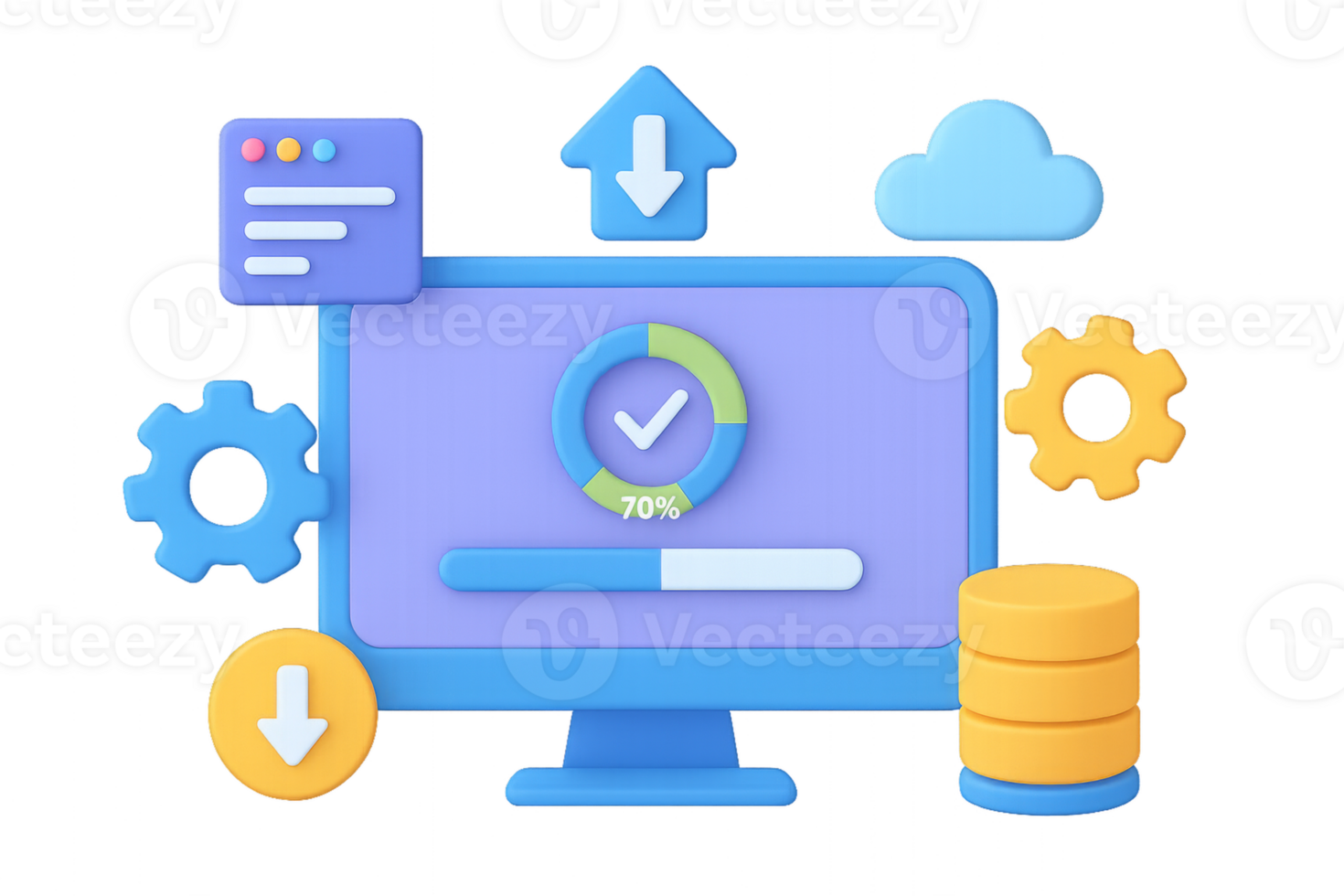 3D Transparent Computer Update Icon with Progress and Data Elements png