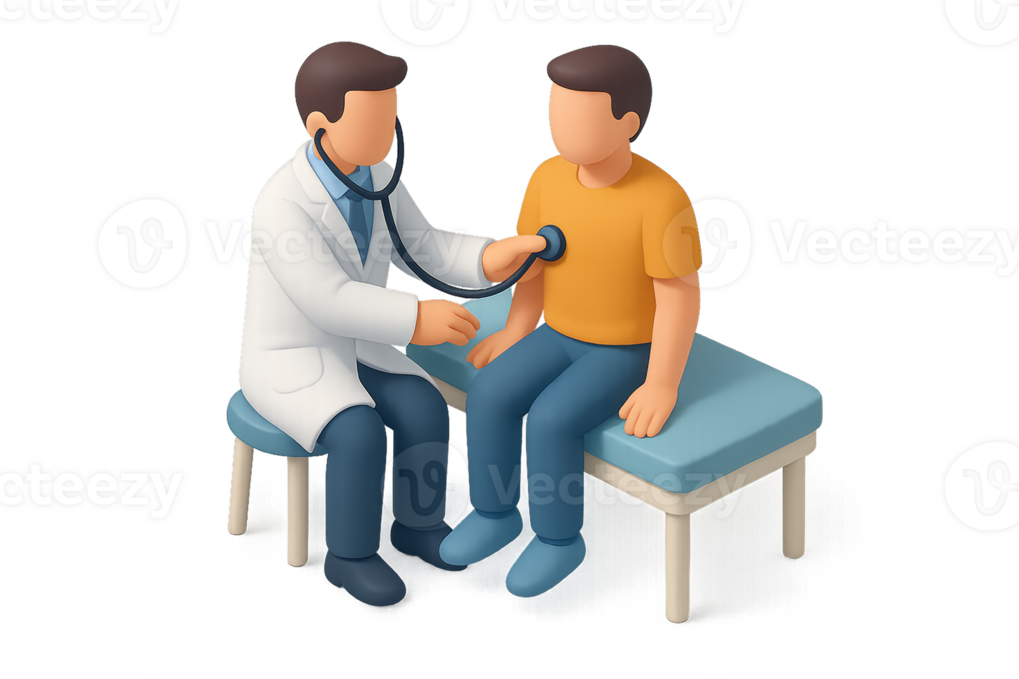 Isometric Medical Checkup Illustration with Doctor and Patient Scene png