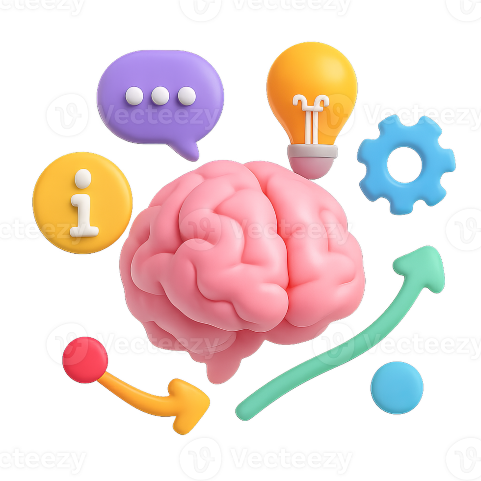 Creative 3D Brain Design with Ideas and Concepts for Innovation png