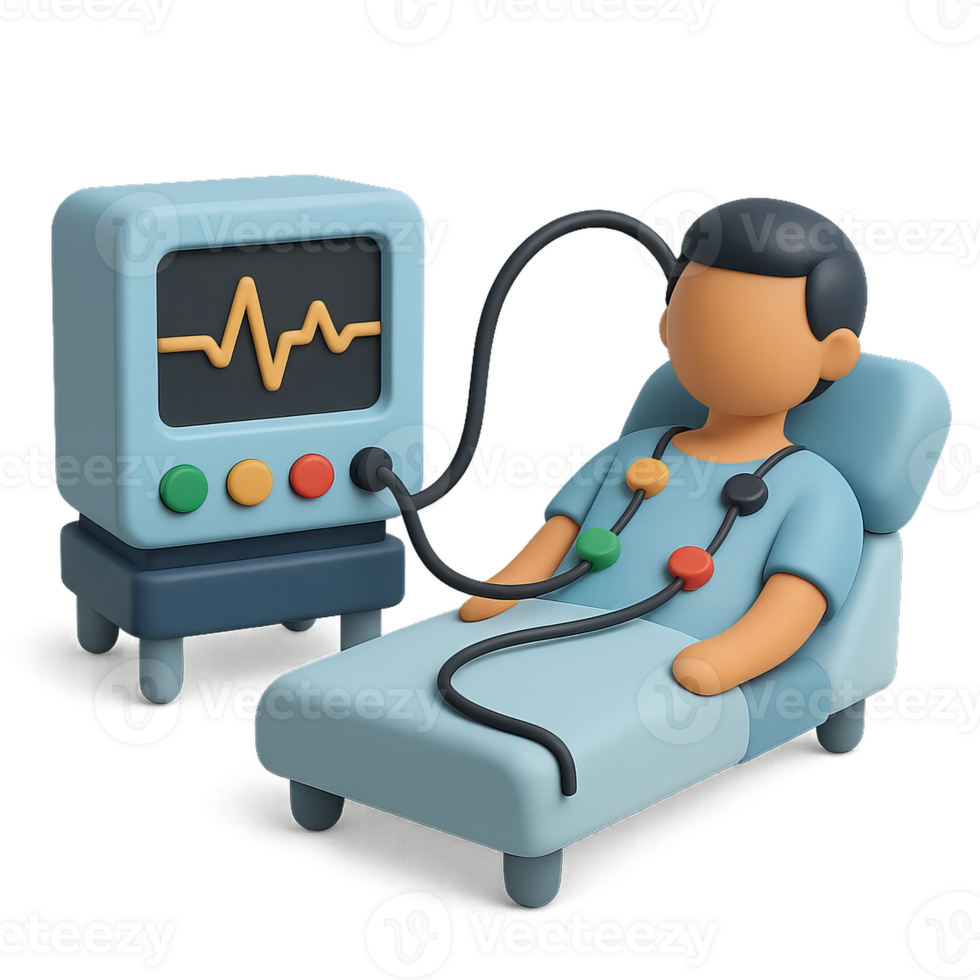 Simple 3D Illustration of ECG Machine with Patient for Medical Use png