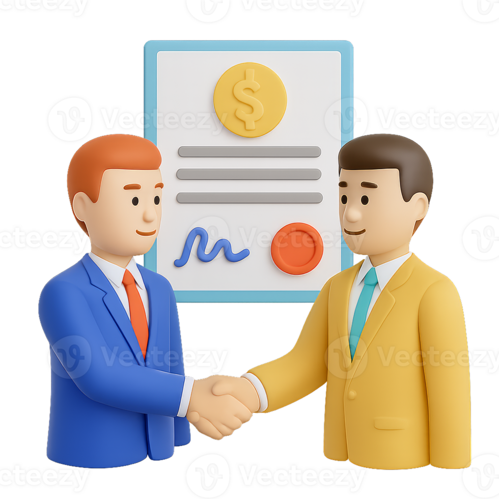 Business Partnership Agreement in 3D Style Characters png
