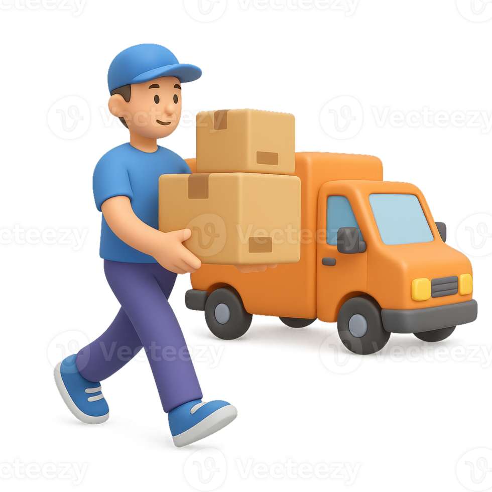 Man Loading Boxes into Truck in a Simple Animated Style png