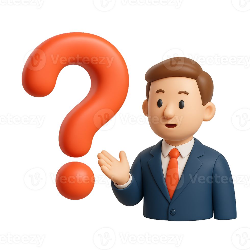 Stylized 3D Character with Question Mark, Simple Design Concept png