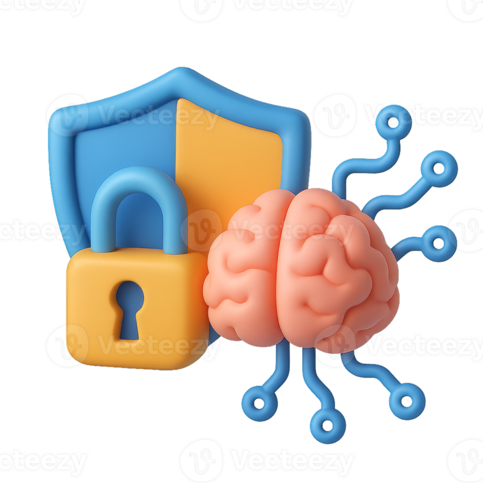 Colorful AI Security Concept Featuring Lock and Brain Icon png